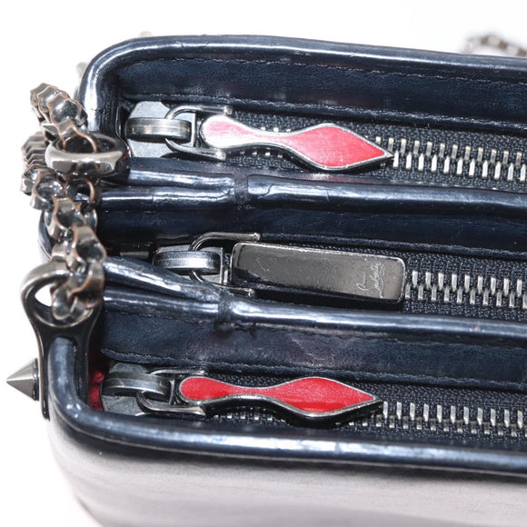 Christian Louboutin Studs Chain Shoulder Bag Leather Black Silver Auth gh1489