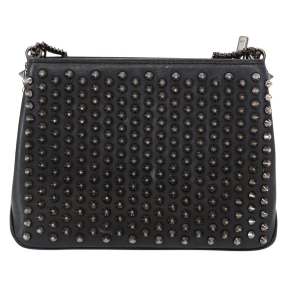 Christian Louboutin Studs Chain Shoulder Bag Leather Black Silver Auth gh1489