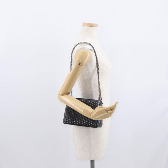 Christian Louboutin Studs Chain Shoulder Bag Leather Black Silver Auth gh1489