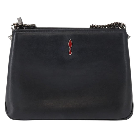 Christian Louboutin Studs Chain Shoulder Bag Leather Black Silver Auth gh1489