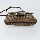 FENDI Zucchino Canvas Mamma Baguette Shoulder Bag Brown Gold Auth gh1492-5