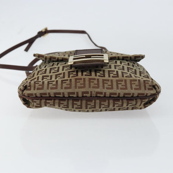 FENDI Zucchino Canvas Mamma Baguette Shoulder Bag Brown Gold Auth gh1492