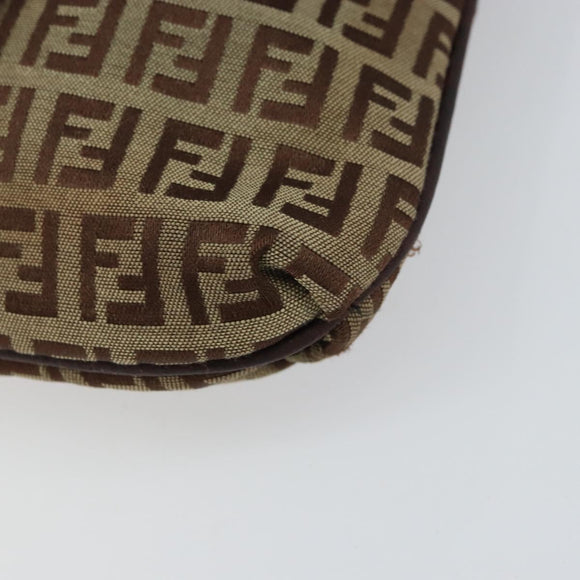 FENDI Zucchino Canvas Mamma Baguette Shoulder Bag Brown Gold Auth gh1492