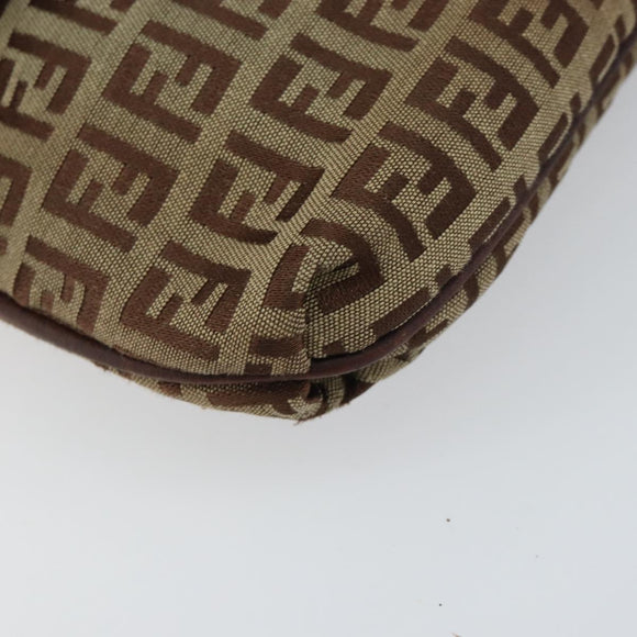 FENDI Zucchino Canvas Mamma Baguette Shoulder Bag Brown Gold Auth gh1492