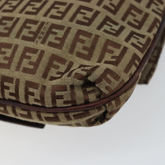 FENDI Zucchino Canvas Mamma Baguette Shoulder Bag Brown Gold Auth gh1492