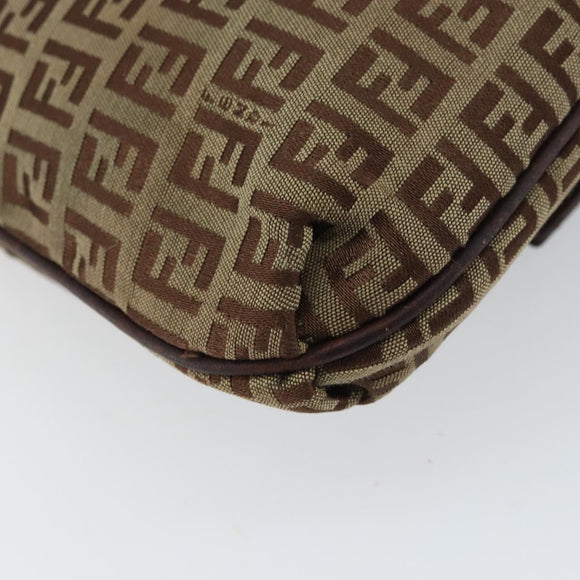 FENDI Zucchino Canvas Mamma Baguette Shoulder Bag Brown Gold Auth gh1492