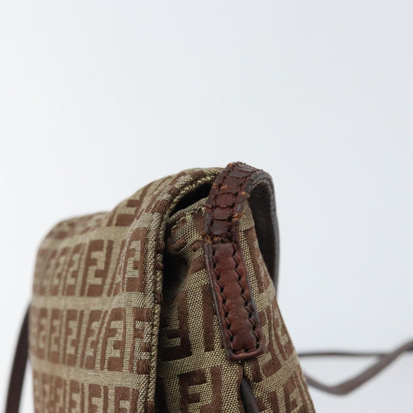 FENDI Zucchino Canvas Mamma Baguette Shoulder Bag Brown Gold Auth gh1492