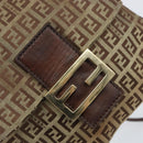 FENDI Zucchino Canvas Mamma Baguette Shoulder Bag Brown Gold Auth gh1492-19