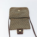 FENDI Zucchino Canvas Mamma Baguette Shoulder Bag Brown Gold Auth gh1492-10