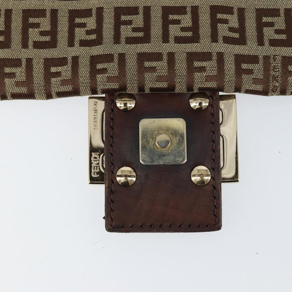FENDI Zucchino Canvas Mamma Baguette Shoulder Bag Brown Gold Auth gh1492