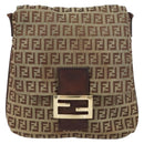FENDI Zucchino Canvas Mamma Baguette Shoulder Bag Brown Gold Auth gh1492-2