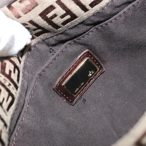 FENDI Zucchino Canvas Mamma Baguette Shoulder Bag Brown Gold Auth gh1492