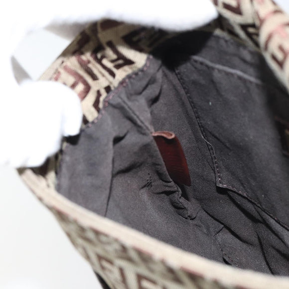 FENDI Zucchino Canvas Mamma Baguette Shoulder Bag Brown Gold Auth gh1492