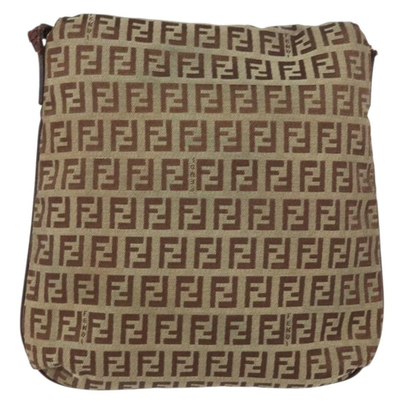 FENDI Zucchino Canvas Mamma Baguette Shoulder Bag Brown Gold Auth gh1492