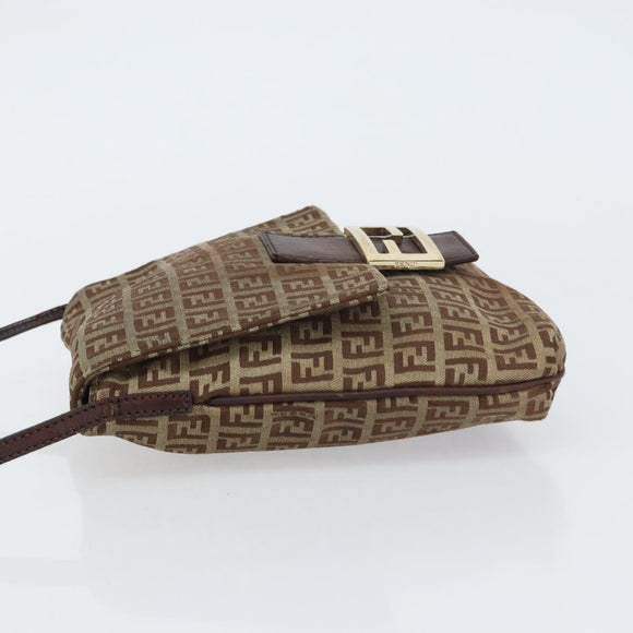 FENDI Zucchino Canvas Mamma Baguette Shoulder Bag Brown Gold Auth gh1492
