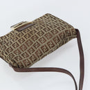 FENDI Zucchino Canvas Mamma Baguette Shoulder Bag Brown Gold Auth gh1492-6