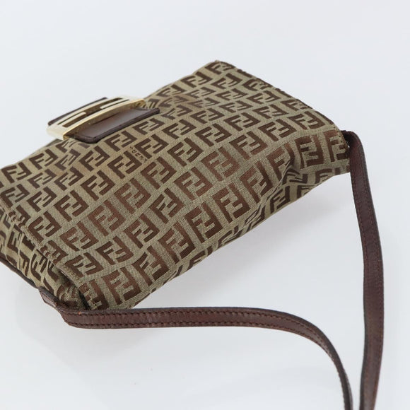 FENDI Zucchino Canvas Mamma Baguette Shoulder Bag Brown Gold Auth gh1492