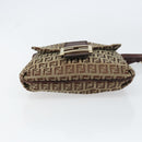 FENDI Zucchino Canvas Mamma Baguette Shoulder Bag Brown Gold Auth gh1492-8