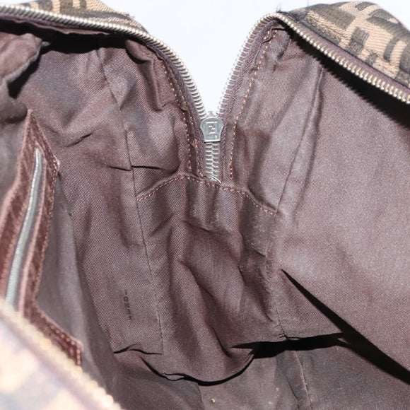 FENDI Zucca Canvas Hand Bag Black Brown Auth gh1494