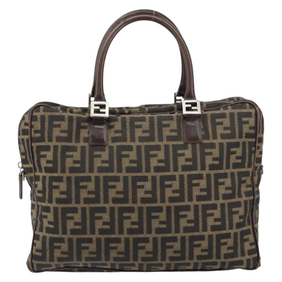 FENDI Zucca Canvas Hand Bag Black Brown Auth gh1494