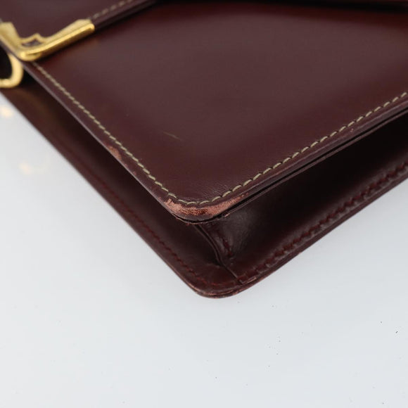 CARTIER Must Line Shoulder Bag Leather Bordeaux Gold Auth gh1495