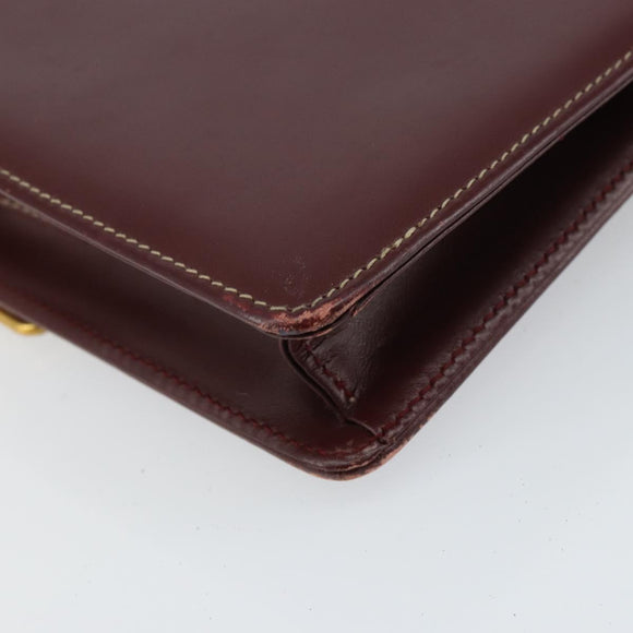 CARTIER Must Line Shoulder Bag Leather Bordeaux Gold Auth gh1495