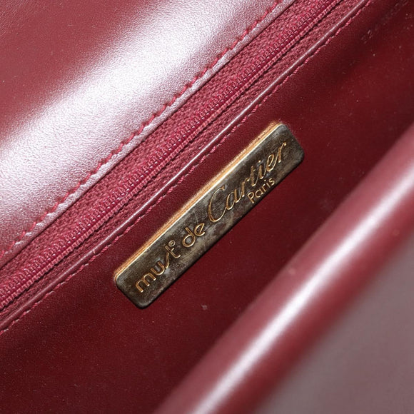 CARTIER Must Line Shoulder Bag Leather Bordeaux Gold Auth gh1495