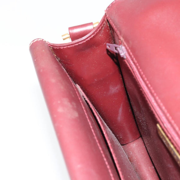 CARTIER Must Line Shoulder Bag Leather Bordeaux Gold Auth gh1495