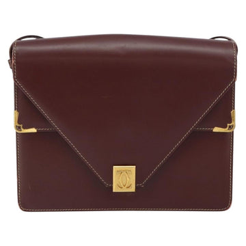 CARTIER Must Line Shoulder Bag Leather Bordeaux Gold Auth gh1495 - 0
