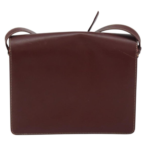 CARTIER Must Line Shoulder Bag Leather Bordeaux Gold Auth gh1495