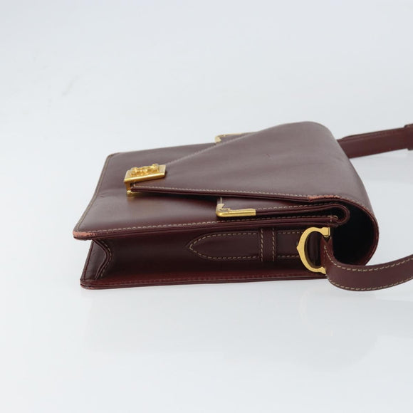 CARTIER Must Line Shoulder Bag Leather Bordeaux Gold Auth gh1495