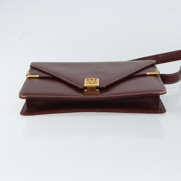 CARTIER Must Line Shoulder Bag Leather Bordeaux Gold Auth gh1495
