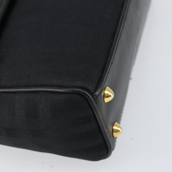 Burberrys Nova Check Hand Bag Leather Canvas Black Gold Auth gh1496
