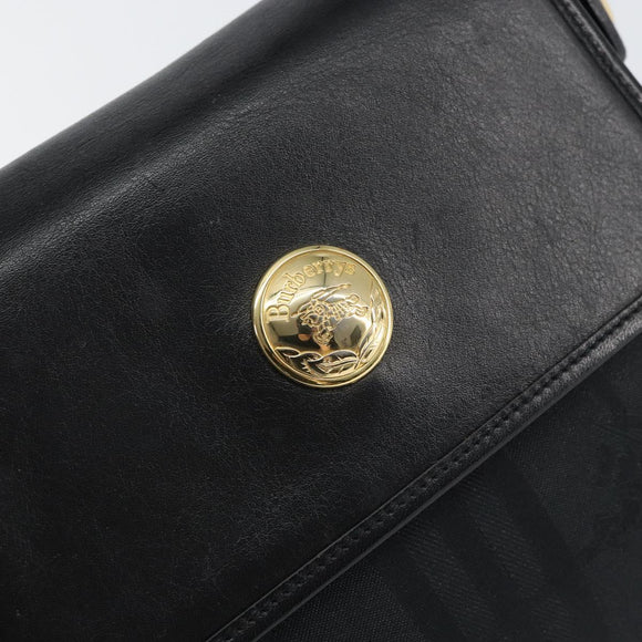 Burberrys Nova Check Hand Bag Leather Canvas Black Gold Auth gh1496