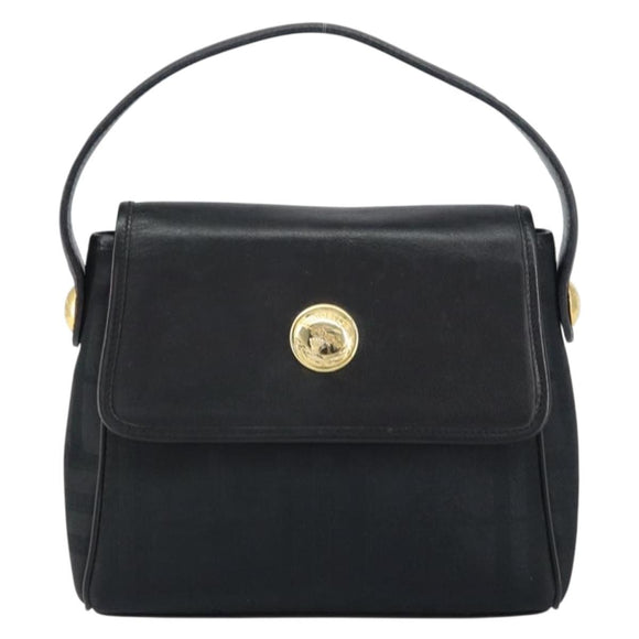 Burberrys Nova Check Hand Bag Leather Canvas Black Gold Auth gh1496