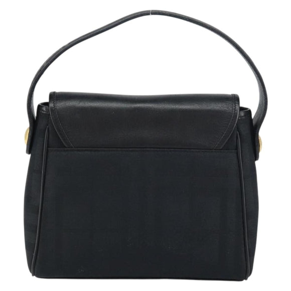 Burberrys Nova Check Hand Bag Leather Canvas Black Gold Auth gh1496