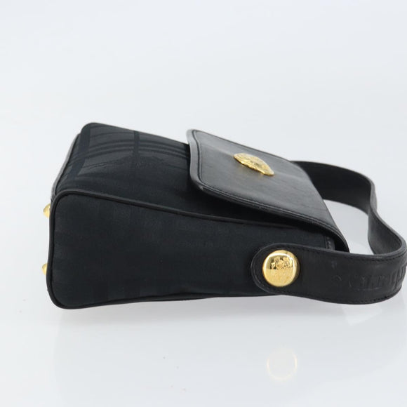 Burberrys Nova Check Hand Bag Leather Canvas Black Gold Auth gh1496