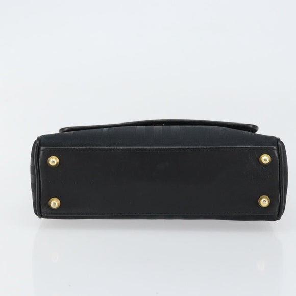 Burberrys Nova Check Hand Bag Leather Canvas Black Gold Auth gh1496