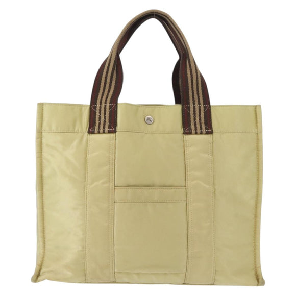 BURBERRY Blue Label Tote Bag Nylon Silver Beige Auth gh1498