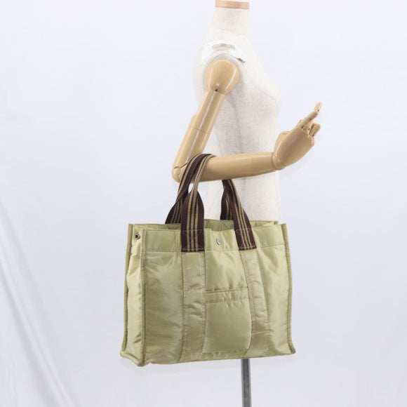 BURBERRY Blue Label Tote Bag Nylon Silver Beige Auth gh1498