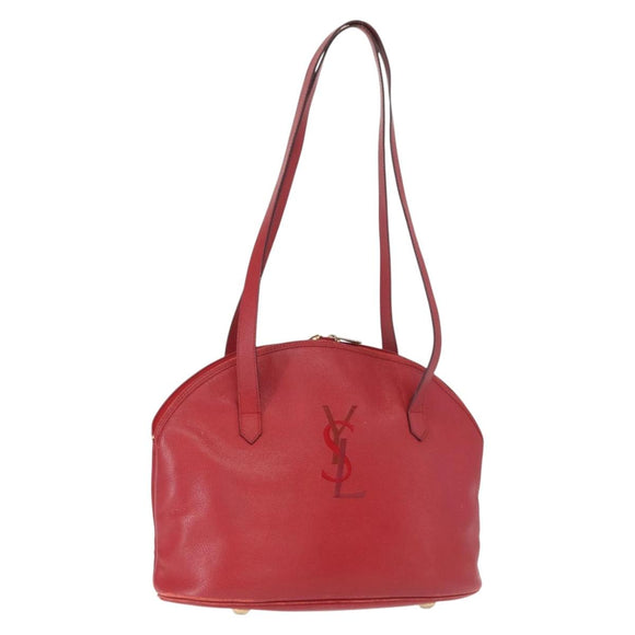 SAINT LAURENT Shoulder Bag Leather Red Gold Auth gh1500