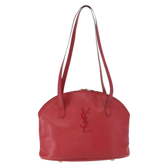 SAINT LAURENT Shoulder Bag Leather Red Gold Auth gh1500