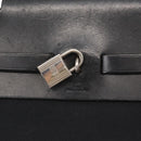 HERMES Herbag MM Hand Bag Canvas Leather Black Silver Auth gh1501-8