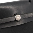HERMES Herbag MM Hand Bag Canvas Leather Black Silver Auth gh1501-9