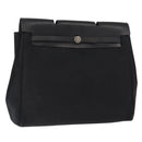 HERMES Herbag MM Handtasche Canvas Leder Schwarz Silber Auth gh1501-1