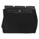 HERMES Herbag MM Handtasche Canvas Leder Schwarz Silber Auth gh1501-13
