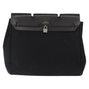 HERMES Herbag MM Handtasche Canvas Leder Schwarz Silber Auth gh1501-2