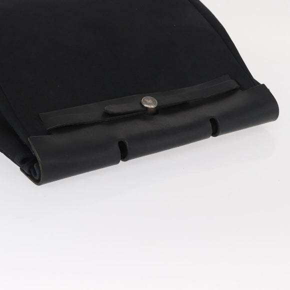 HERMES Herbag MM Handtasche Canvas Leder Schwarz Silber Auth gh1501