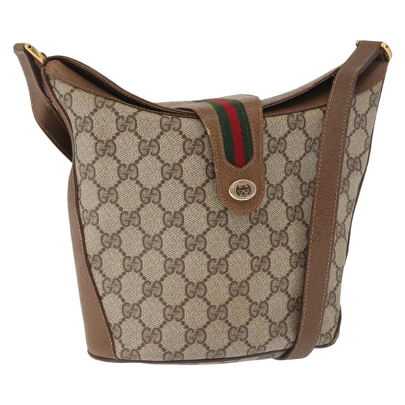 GUCCI GG Supreme Web Sherry Line Bag PVC Beige Gold 904 02 081 Auth gh1504