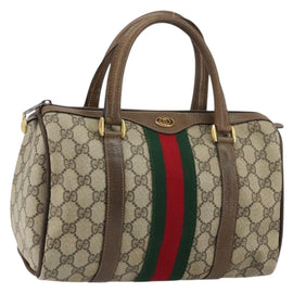 GUCCI GG Supreme Web Sherry Line Boston Bag PVC Beige Gold 40 02 006 Auth gh1505